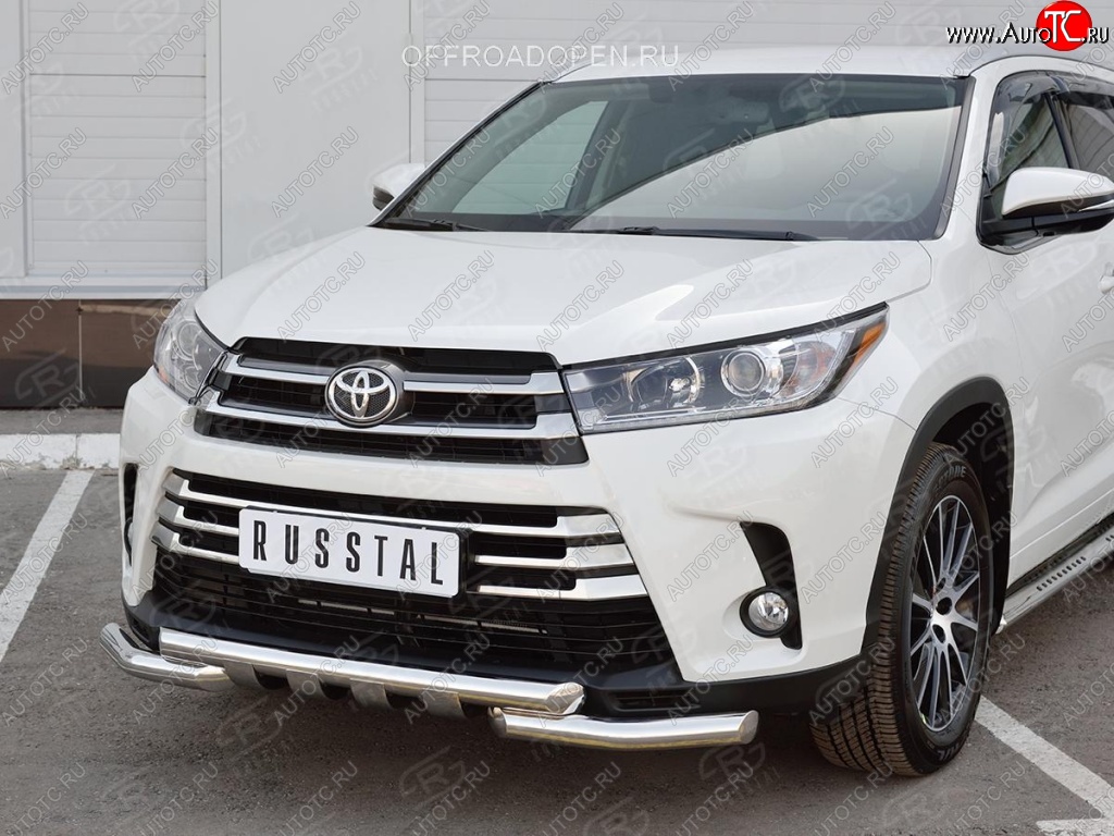 26 899 р. Защита переднего бампера (2 трубы Ø63 мм, нержавейка) SLITKOFF  Toyota Highlander  XU50 (2013-2017) дорестайлинг  с доставкой в г. Майкоп