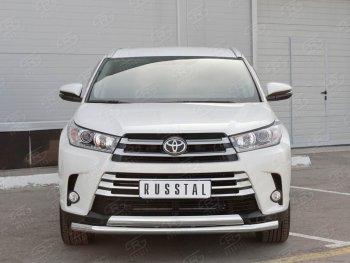Защита переднего бампера (2 трубы Ø63 и 75х42 мм, нержавейка) Russtal Toyota Highlander XU50 дорестайлинг (2013-2017)