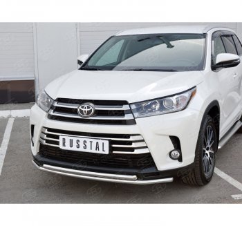 Защита переднего бампера (2 трубыØ42 мм, нержавейка) SLITKOFF Toyota Highlander  XU50 (2013-2017) дорестайлинг