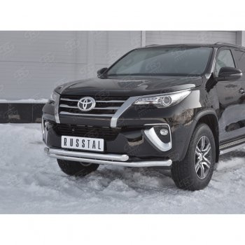 26 499 р. Защита переднего бампера (2 трубыØ63 мм, нержавейка) SLITKOFF  Toyota Highlander  XU50 (2013-2017) дорестайлинг  с доставкой в г. Майкоп. Увеличить фотографию 2