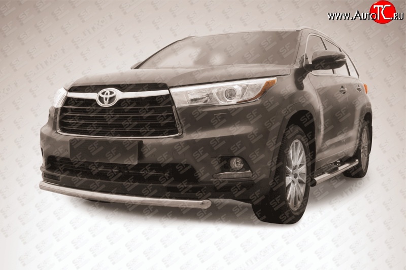 12 999 р. Защита переднего бампера из короткой трубы диаметром 57 мм Slitkoff  Toyota Highlander  XU50 (2013-2017) дорестайлинг (Цвет: нержавеющая полированная сталь)  с доставкой в г. Майкоп