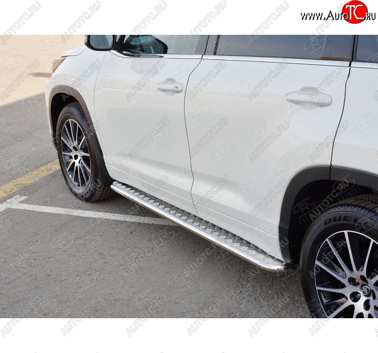 23 799 р. Широкая защита порогов с трубой диаметром 42 мм SLITKOFF v2 Toyota Highlander XU50 дорестайлинг (2013-2017)  с доставкой в г. Майкоп
