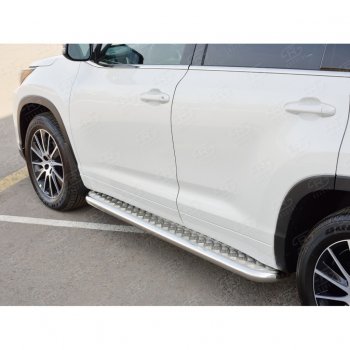 30 799 р. Широкая защита порогов с трубой диаметром 42 мм SLITKOFF v2  Toyota Highlander  XU50 (2013-2017) дорестайлинг  с доставкой в г. Майкоп. Увеличить фотографию 2