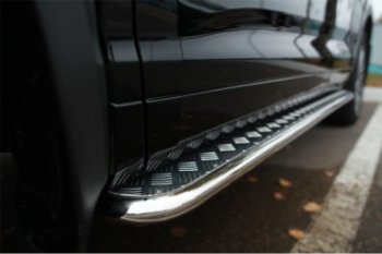 43 999 р. Порожки для ног (Ø63) SLITKOFF  Toyota Highlander  XU50 (2013-2017) дорестайлинг (лист - нержавейка, профиль - нержавейка)  с доставкой в г. Майкоп. Увеличить фотографию 3