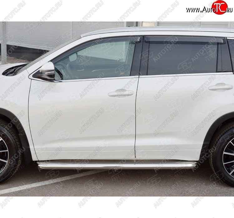 43 999 р. Порожки для ног (Ø63 мм) SLITKOFF  Toyota Highlander  XU50 (2016-2020) рестайлинг (лист - нержавейка, профиль - нержавейка)  с доставкой в г. Майкоп
