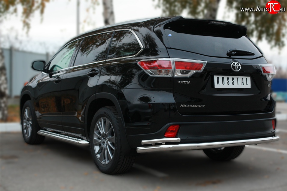 20 999 р. Защита заднего бампера (Ø63 и 42 мм, с углами, нержавейка) SLITKOFF  Toyota Highlander  XU50 (2013-2017) дорестайлинг  с доставкой в г. Майкоп