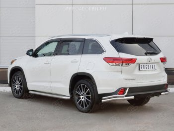 Защита заднего бампера (2 трубы Ø63 и 42 мм уголки, нержавейка) SLITKOFF Toyota Highlander  XU50 (2013-2017) дорестайлинг