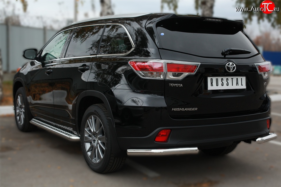 14 949 р. Защита заднего бампера (Ø63 мм уголки, нержавейка) SLITKOFF  Toyota Highlander  XU50 (2013-2017) дорестайлинг  с доставкой в г. Майкоп