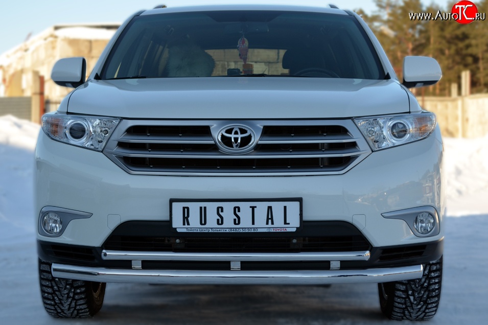 19 699 р. Защита переднего бампера (2 трубыØ63 и 42 мм, нержавейка) SLITKOFF Toyota Highlander XU40 рестайлинг (2010-2013)  с доставкой в г. Майкоп