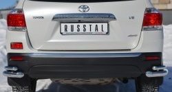 Защита заднего бампера (2 трубы Ø63 и 42 мм уголки, нержавейка) SLITKOFF Toyota Highlander  XU40 (2010-2013) рестайлинг