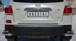 Защита заднего бампера (2 трубы Ø63 и 42 мм уголки, нержавейка) SLITKOFF Toyota Highlander  XU40 (2010-2013) рестайлинг