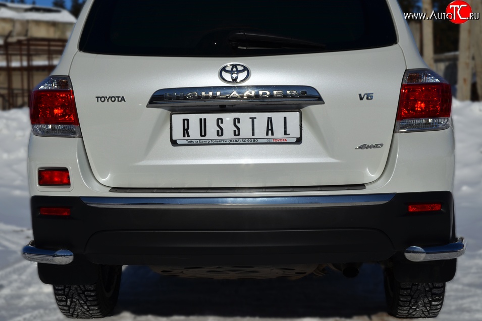 13 949 р. Защита заднего бампера (Ø63 мм уголки, нержавейка) SLITKOFF  Toyota Highlander  XU40 (2010-2013) рестайлинг  с доставкой в г. Майкоп