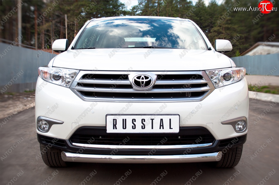 17 849 р. Защита переднего бампера (Ø76 мм, нержавейка) SLITKOFF Toyota Highlander XU40 рестайлинг (2010-2013)  с доставкой в г. Майкоп