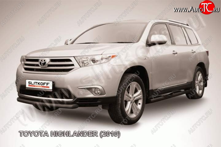7 999 р. защита переднего бампера Slitkoff Toyota Highlander XU40 рестайлинг (2010-2013) (Цвет: серебристый)  с доставкой в г. Майкоп