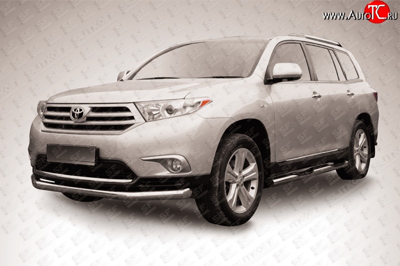 14 699 р. Одинарная защита переднего бампера диаметром 76 мм Slitkoff Toyota Highlander XU40 рестайлинг (2010-2013) (Цвет: нержавеющая полированная сталь)  с доставкой в г. Майкоп