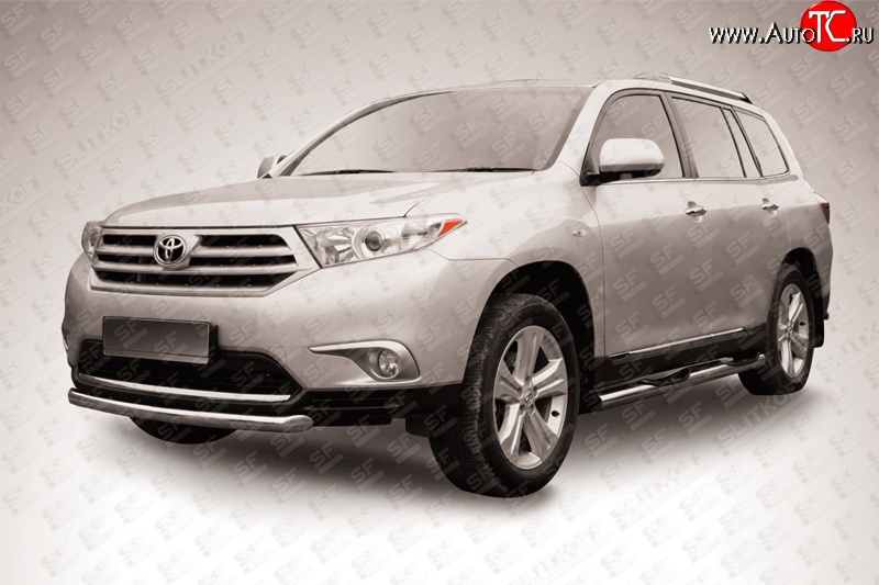 11 499 р. Защита переднего бампера из короткой трубы диаметром 57 мм Slitkoff Toyota Highlander XU40 рестайлинг (2010-2013) (Цвет: нержавеющая полированная сталь)  с доставкой в г. Майкоп