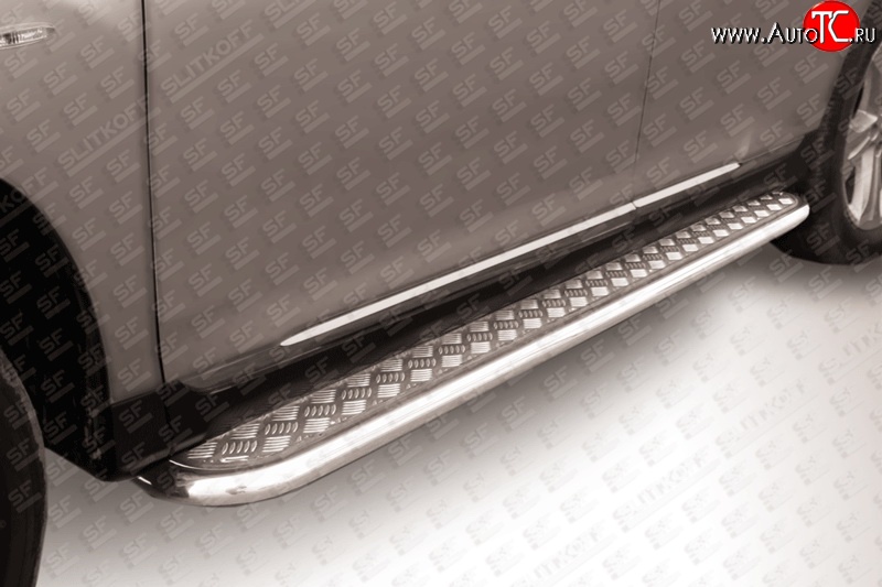 22 799 р. Широкая защита порогов Slitkoff Toyota Highlander XU40 рестайлинг (2010-2013) (Цвет: нержавеющая полированная сталь)  с доставкой в г. Майкоп