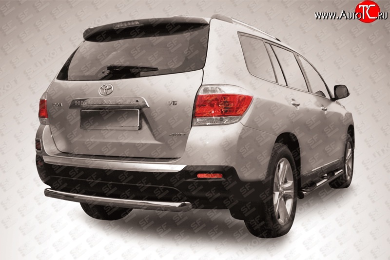 11 499 р. Защита заднего бампера из трубы диаметром 57 мм Slitkoff  Toyota Highlander  XU40 (2010-2013) рестайлинг (Цвет: нержавеющая полированная сталь)  с доставкой в г. Майкоп