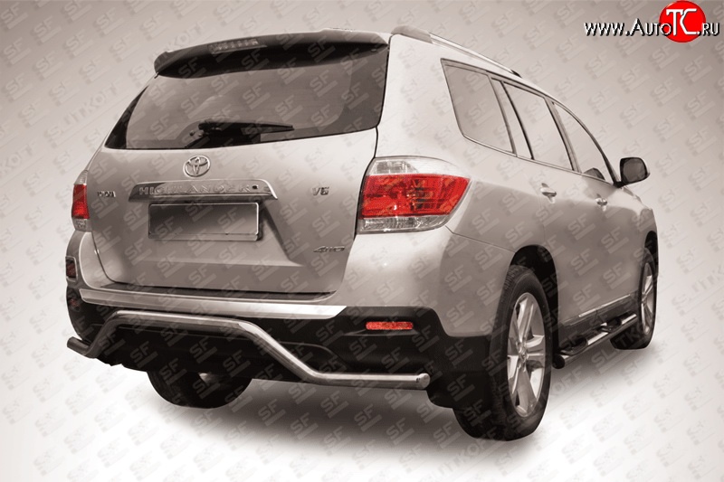 12 999 р. Защита заднего бампера из фигурной трубы диаметром 57 мм Slitkoff  Toyota Highlander  XU40 (2010-2013) рестайлинг (Цвет: нержавеющая полированная сталь)  с доставкой в г. Майкоп