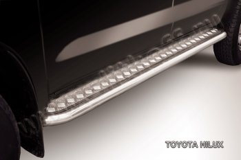 Широкая защита порогов из труб d57 с листом Slitkoff Toyota Hilux  AN20,AN30 (2011-2016)  2-ой рестайлинг (Полированная сталь )