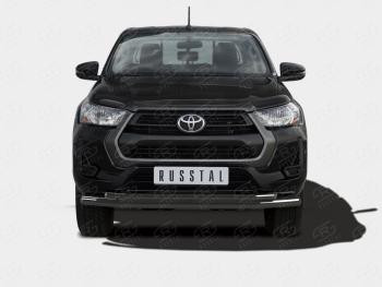 Защита переднего бампера (2 трубы Ø63 и 42 мм) SLITKOFF Toyota Hilux  AN120 (2020-2025) 2-ой рестайлинг (нержавейка с полимерным покрытием, черный)