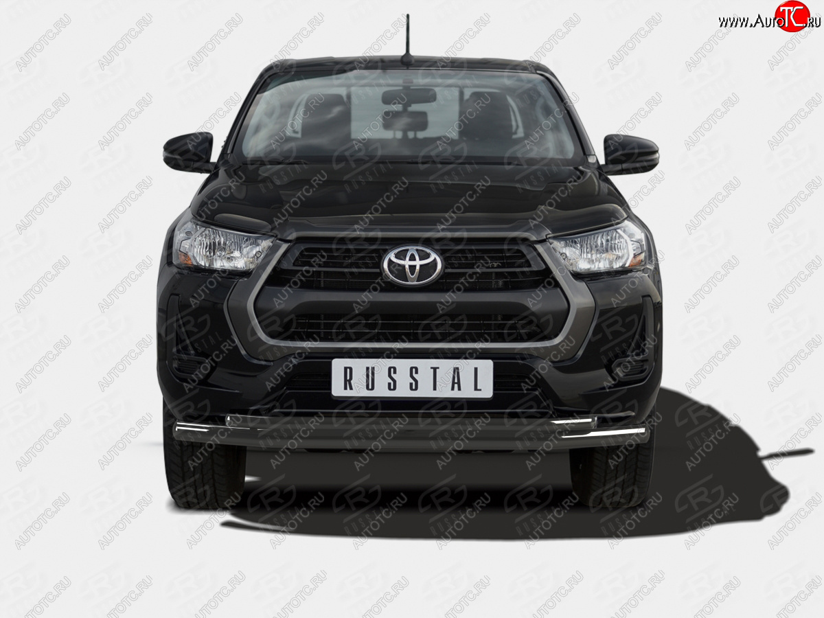 12 699 р. Защита переднего бампера (2 трубы Ø63 и 42 мм) SLITKOFF  Toyota Hilux  AN120 (2020-2025) 2-ой рестайлинг (нержавейка с полимерным покрытием, черный)  с доставкой в г. Майкоп