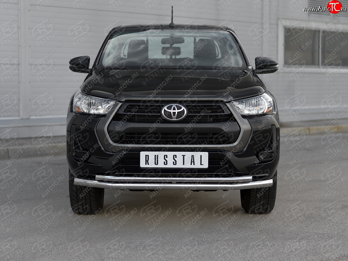 21 449 р. Защита переднего бампера (2 трубы Ø63 и 42 мм) SLITKOFF  Toyota Hilux  AN120 (2020-2025) 2-ой рестайлинг (полированная нержавейка)  с доставкой в г. Майкоп