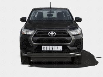 Защита переднего бампера (2 трубы Ø63 мм) SLITKOFF Toyota Hilux  AN120 (2020-2025) 2-ой рестайлинг (нержавейка с полимерным покрытием, черный)