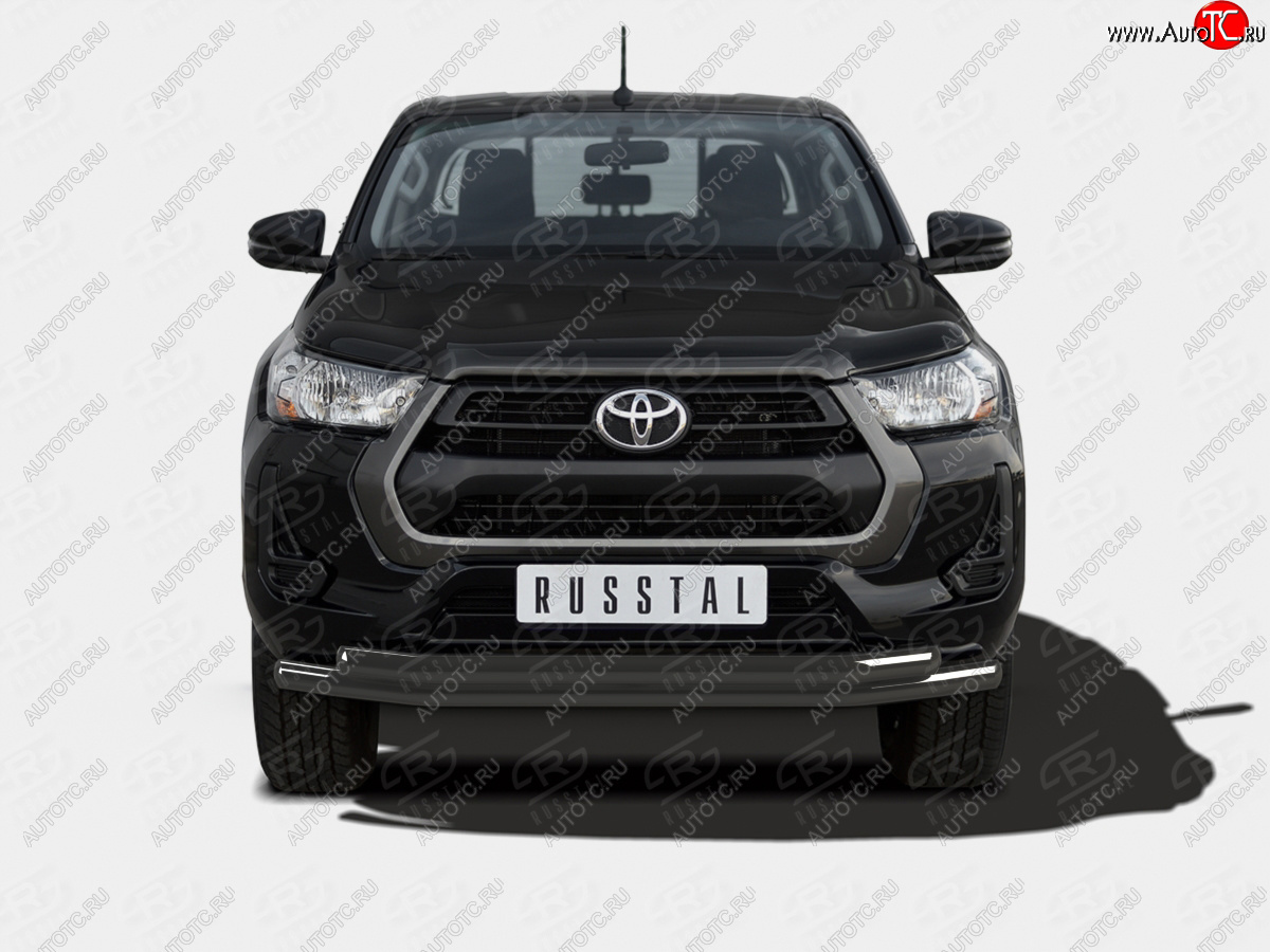 13 649 р. Защита переднего бампера (2 трубы Ø63 мм) SLITKOFF  Toyota Hilux  AN120 (2020-2025) 2-ой рестайлинг (нержавейка с полимерным покрытием, черный)  с доставкой в г. Майкоп