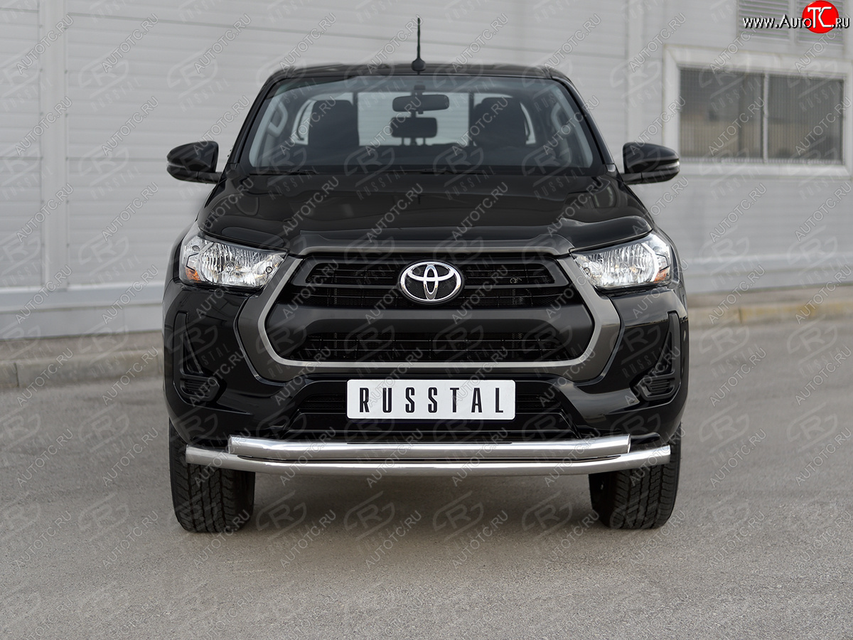 22 999 р. Защита переднего бампера (2 трубы Ø63 мм) SLITKOFF  Toyota Hilux  AN120 (2020-2025) 2-ой рестайлинг (полированная нержавейка)  с доставкой в г. Майкоп