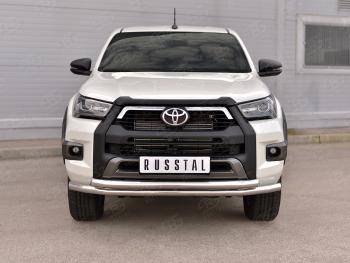 22 299 р. Защита переднего бампера (2 трубы Ø63 мм, нержавейка, BLACK ONYX) SLITKOFF  Toyota Hilux  AN120 (2020-2025) 2-ой рестайлинг  с доставкой в г. Майкоп. Увеличить фотографию 2