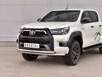 22 299 р. Защита переднего бампера (2 трубы Ø63 мм, нержавейка, BLACK ONYX) SLITKOFF  Toyota Hilux  AN120 (2020-2025) 2-ой рестайлинг  с доставкой в г. Майкоп. Увеличить фотографию 3