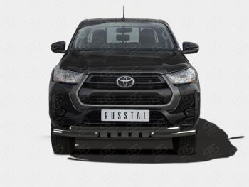 Защита переднего бампера (Ø63 мм с клыками) SLITKOFF Toyota Hilux  AN120 (2020-2025) 2-ой рестайлинг (нержавейка с полимерным покрытием, черный)