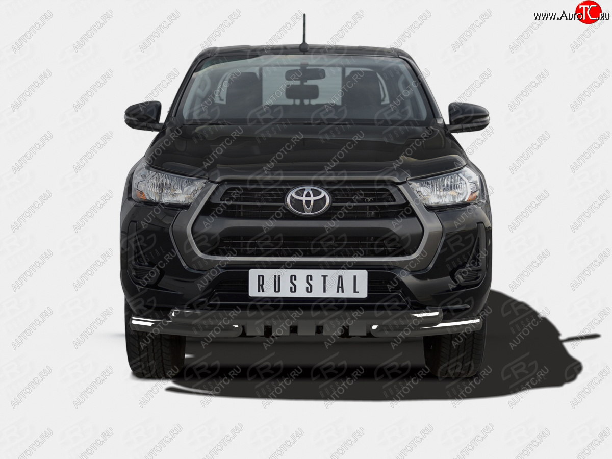 15 549 р. Защита переднего бампера (Ø63 мм с клыками) SLITKOFF  Toyota Hilux  AN120 (2020-2025) 2-ой рестайлинг (нержавейка с полимерным покрытием, черный)  с доставкой в г. Майкоп