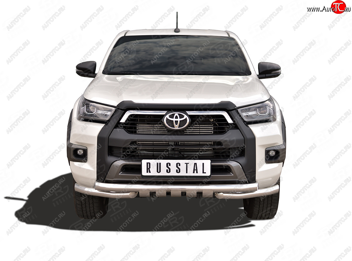 26 799 р. Защита переднего бампера (Ø63 мм с уголками, BLACK ONYX, нержавейка) SLITKOFF  Toyota Hilux  AN120 (2020-2025) 2-ой рестайлинг  с доставкой в г. Майкоп
