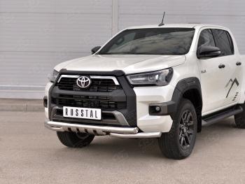 26 799 р. Защита переднего бампера (Ø63 мм с уголками, BLACK ONYX, нержавейка) SLITKOFF  Toyota Hilux  AN120 (2020-2025) 2-ой рестайлинг  с доставкой в г. Майкоп. Увеличить фотографию 2