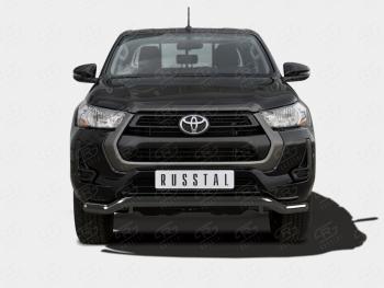 Защита переднего бампера (Ø63 мм волна) SLITKOFF Toyota Hilux  AN120 (2020-2025) 2-ой рестайлинг (нержавейка с полимерным покрытием, черный)