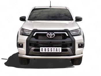 Защита переднего бампера (Ø76 мм, нержавейка, комплектация BLACK ONYX) SLITKOFF Toyota Hilux  AN120 (2020-2025) 2-ой рестайлинг