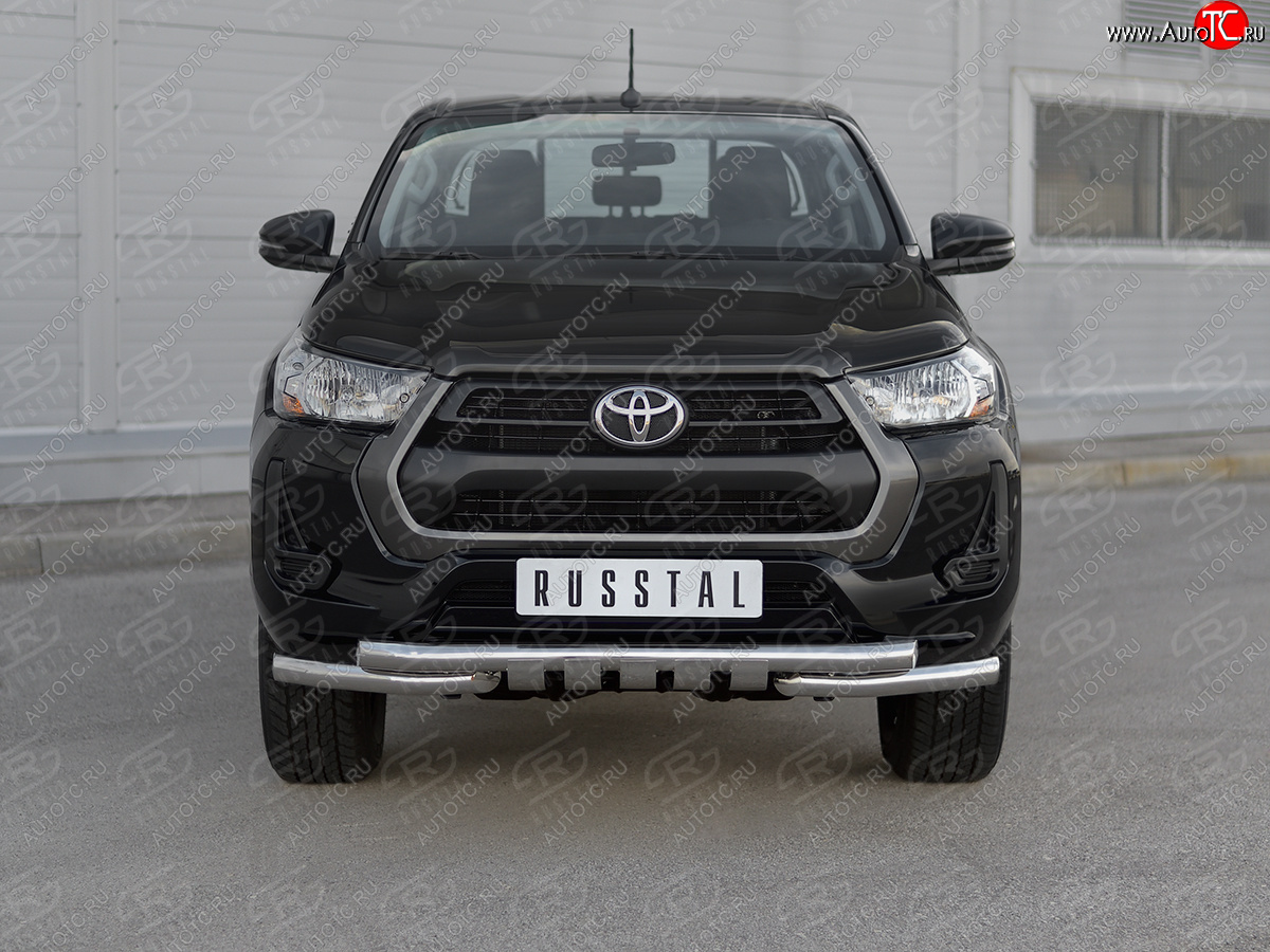 27 999 р. Защита переднего бампера (Ø63 мм с клыками) SLITKOFF  Toyota Hilux  AN120 (2020-2025) 2-ой рестайлинг (полированная нержавейка)  с доставкой в г. Майкоп
