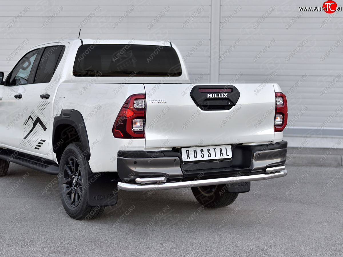 20 549 р. Защита заднего бампера (2 трубы Ø63 и 42 мм, нержавейка, BLACK ONYX) SLITKOFF  Toyota Hilux  AN120 (2020-2025) 2-ой рестайлинг (полированная нержавейка)  с доставкой в г. Майкоп