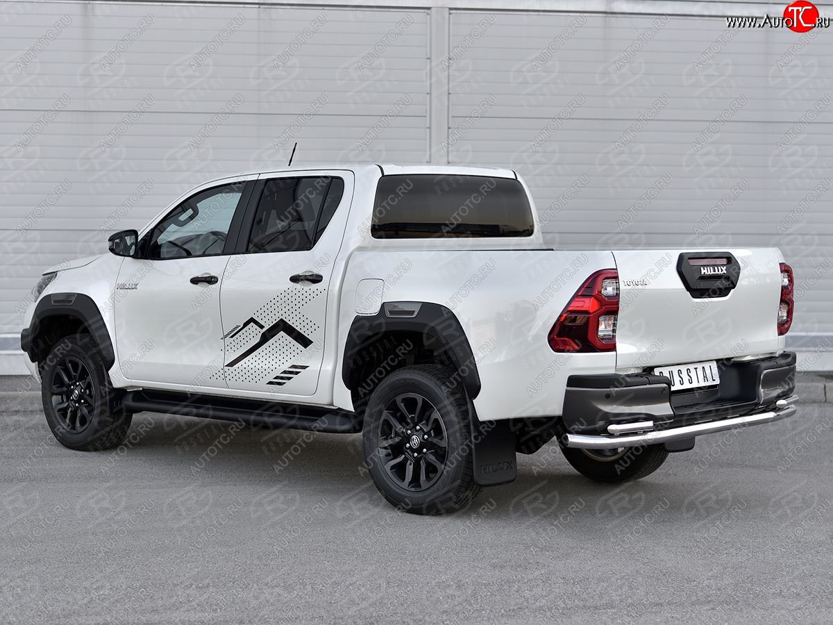 24 999 р. Защита заднего бампера (Ø63 и 42 мм) SLITKOFF  Toyota Hilux  AN120 (2020-2025) 2-ой рестайлинг (полированная нержавейка)  с доставкой в г. Майкоп