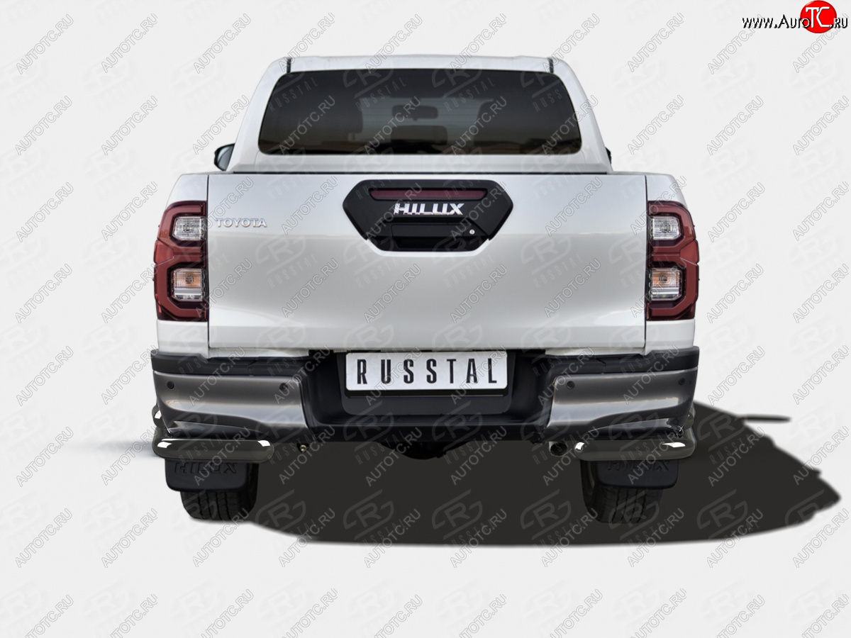 14 299 р. Защита заднего бампера (Ø63 мм, уголки) SLITKOFF  Toyota Hilux  AN120 (2020-2025) 2-ой рестайлинг (нержавейка с полимерным покрытием, черный)  с доставкой в г. Майкоп