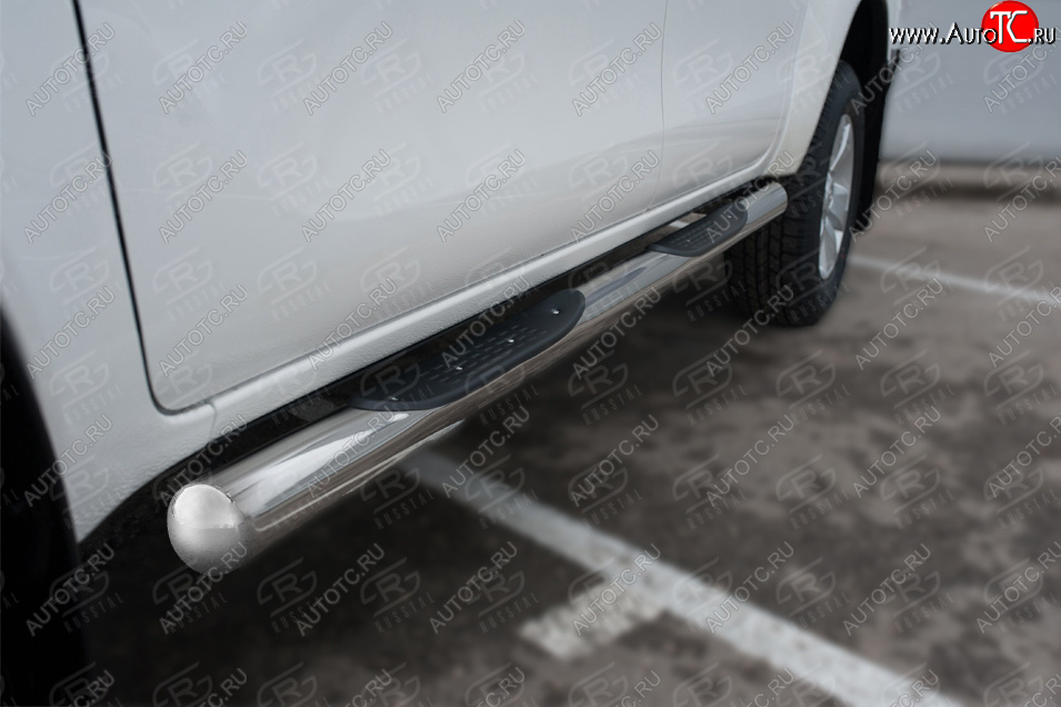 24 549 р. Защита порогов (Ø76 мм, с накладками) SLITKOFF  Toyota Hilux  AN120 (2020-2025) 2-ой рестайлинг (торцы круглые 90°, полированная нержавейка)  с доставкой в г. Майкоп