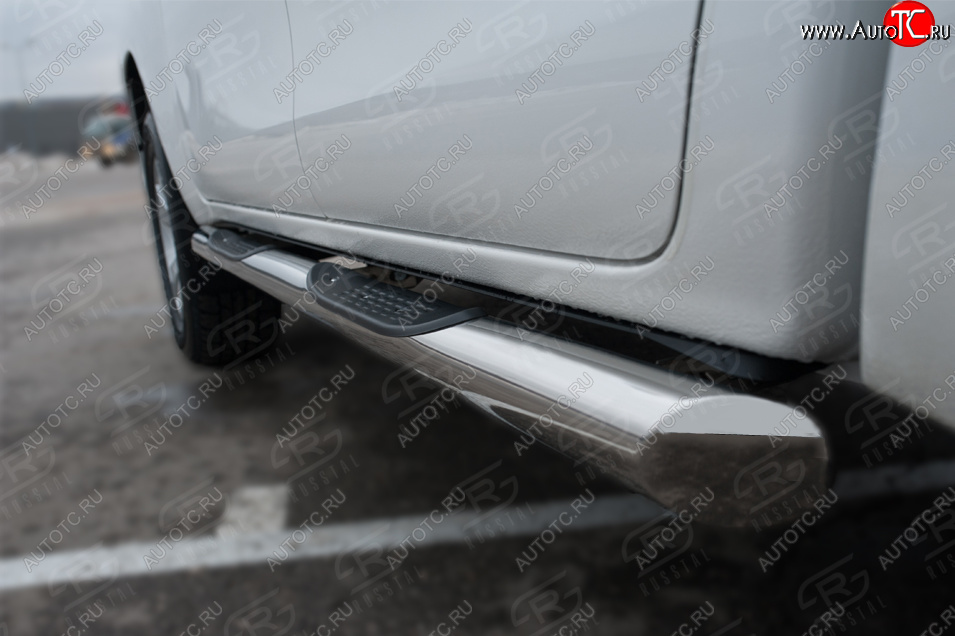 24 549 р. Защита порогов (Ø76 мм с накладками, BLACK ONYX) SLITKOFF  Toyota Hilux  AN120 (2020-2025) 2-ой рестайлинг (срез на торцах 45°, полированная нержавейка)  с доставкой в г. Майкоп