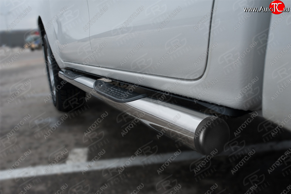 22 599 р. Защита порогов (Ø76 мм с накладкой, BLACK ONYX) SLITKOFF  Toyota Hilux  AN120 (2020-2025) 2-ой рестайлинг (с пластиковыми заглушками на торцах, полированная нержавейка)  с доставкой в г. Майкоп