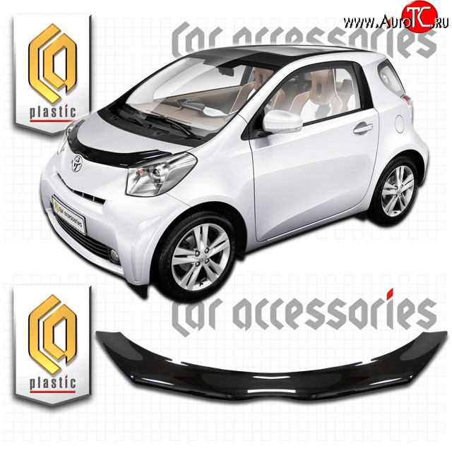 2 079 р. Дефлектор капота CA-Plastic Toyota IQ (2008-2016) (Classic черный, Без надписи)  с доставкой в г. Майкоп