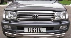 Тройная защита переднего бампера SLITKOFF из труб диаметром по 63 мм Toyota Land Cruiser  100 (1998-2007) дорестайлинг, 1-ый рестайлинг, 2-ой рестайлинг