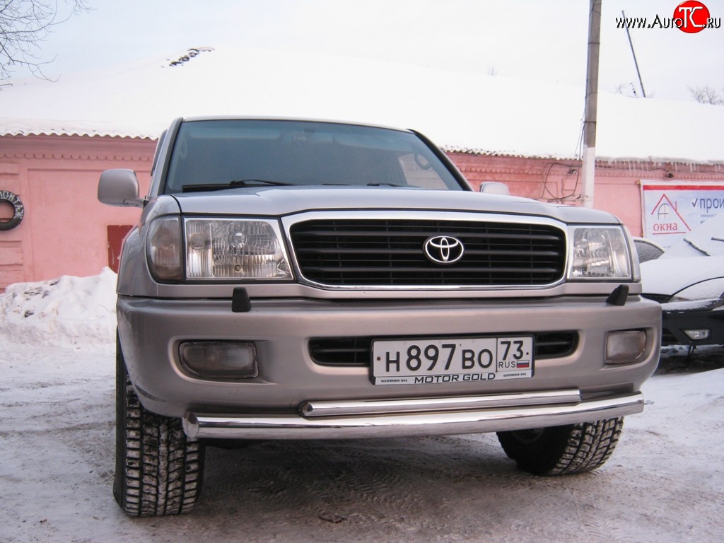 20 699 р. Защита переднего бампера (2 трубыØ76 и 42 мм, нержавейка) SLITKOFF  Toyota Land Cruiser  100 (1998-2007) дорестайлинг, 1-ый рестайлинг, 2-ой рестайлинг  с доставкой в г. Майкоп