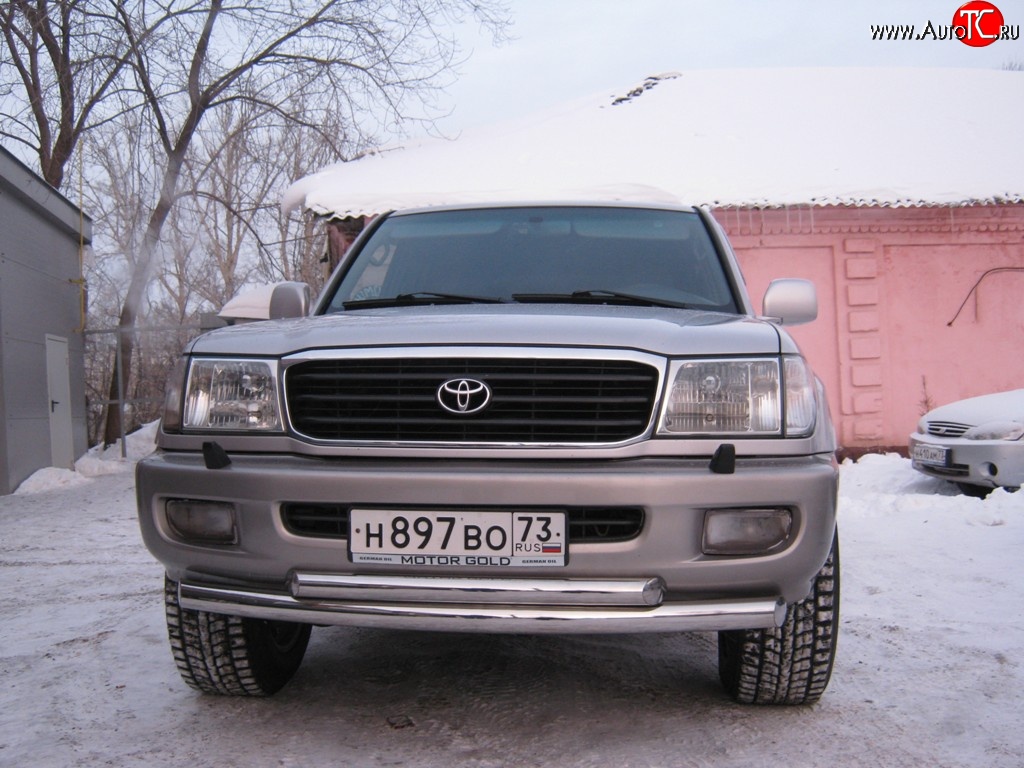 24 649 р. Защита переднего бампера (2 трубыØ76 и 63 мм, нержавейка) SLITKOFF Toyota Land Cruiser 100 дорестайлинг (1998-2002)  с доставкой в г. Майкоп