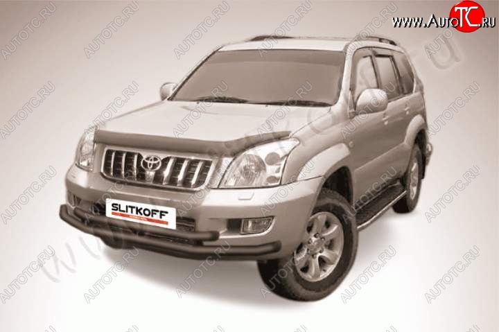 10 649 р. Защита переднего бампер Slitkoff  Toyota Land Cruiser Prado  J120 (2002-2009) (Цвет: серебристый)  с доставкой в г. Майкоп